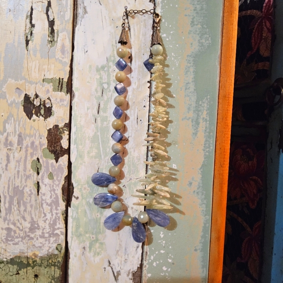 Asymetrical Multi Semi-Precious Stone Blue And Sage Necklace - Picture 1 of 3